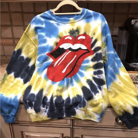 Urban Outfitters The Rolling Stones Tie Dye Crew Sweatshirt Sticky Fingers Blue - Picture 2 of 5